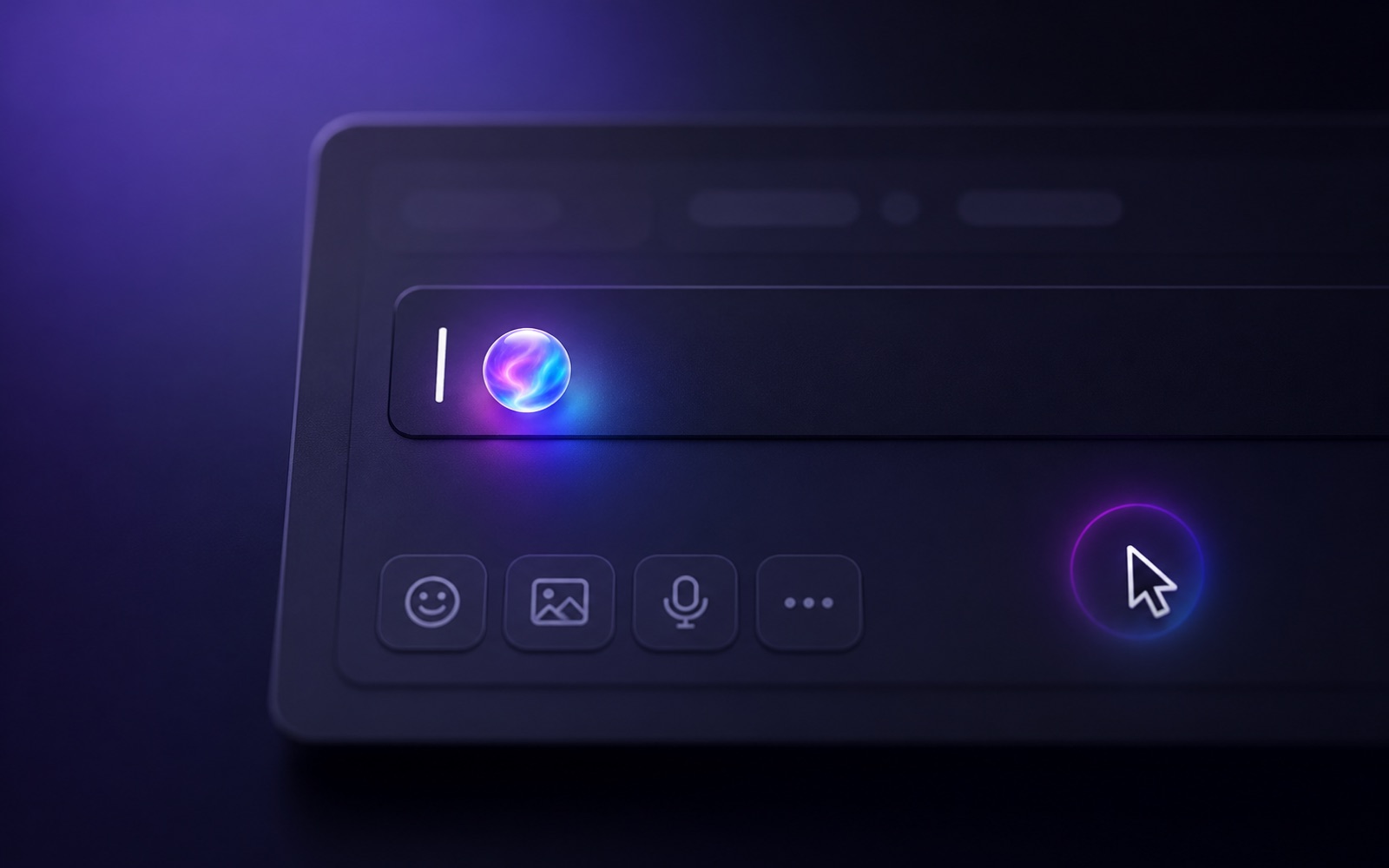 The Cursor Voice orb resting inside a chat input field, with a glowing aurora ring around the mouse pointer.